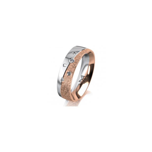 Ring 14 Karat Rot-/Weissgold 5.5 mm kristallmatt 5 Brillanten G vs Gesamt 0,065ct