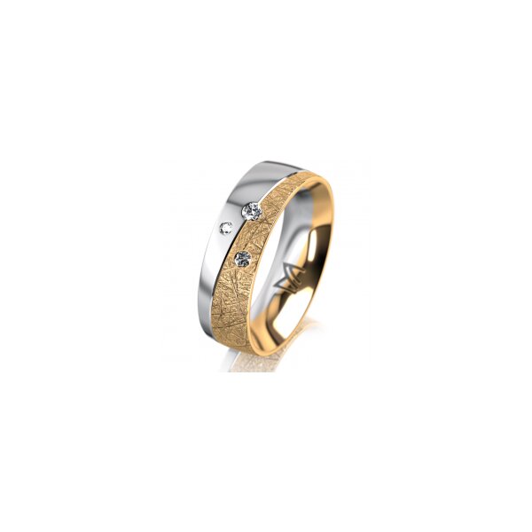 Ring 18 Karat Gelb-/Weissgold 6.0 mm kristallmatt 3 Brillanten G vs Gesamt 0,060ct