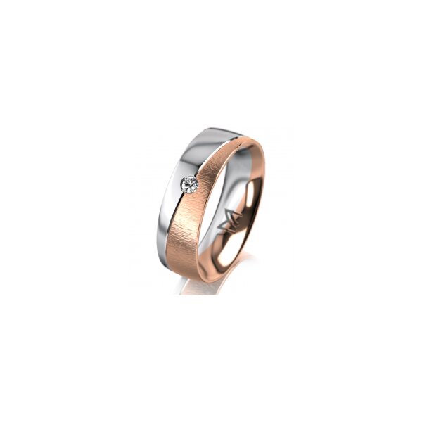 Ring 18 Karat Rot-/Weissgold 6.0 mm sandmatt 1 Brillant G vs 0,050ct