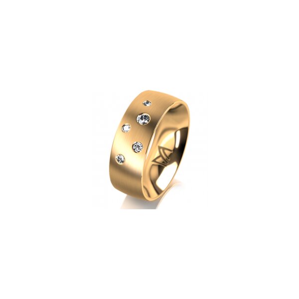 Ring 18 Karat Gelbgold 7.0 mm längsmatt 5 Brillanten G vs Gesamt 0,095ct