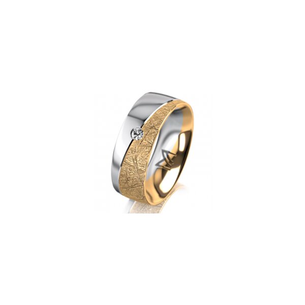 Ring 14 Karat Gelb-/Weissgold 7.0 mm kristallmatt 1 Brillant G vs 0,050ct