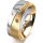 Ring 14 Karat Gelb-/Weissgold 7.0 mm sandmatt 3 Brillanten G vs Gesamt 0,070ct