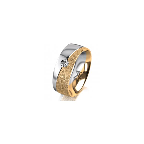 Ring 14 Karat Gelb-/Weissgold 7.0 mm kristallmatt 1 Brillant G vs 0,090ct