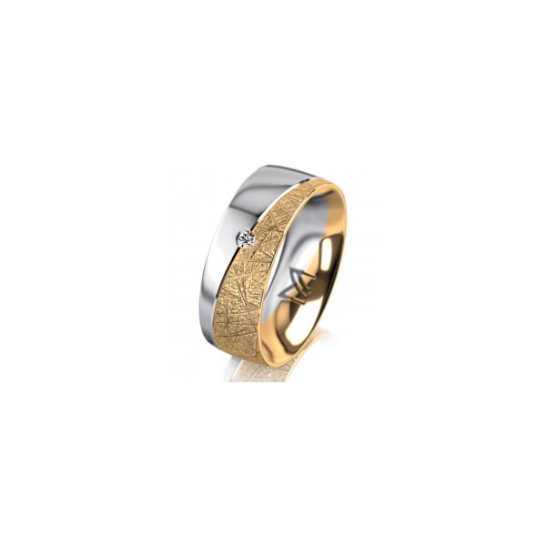 Ring 18 Karat Gelb-/Weissgold 7.0 mm kristallmatt 1 Brillant G vs 0,025ct