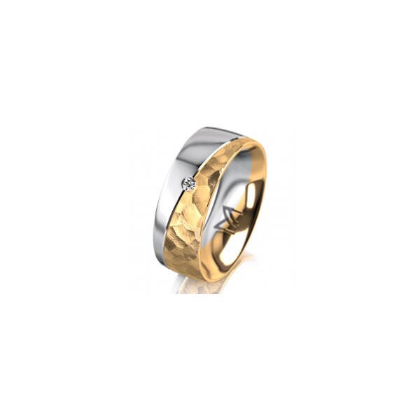 Ring 18 Karat Gelb-/Weissgold 7.0 mm diamantmatt 1 Brillant G vs 0,025ct