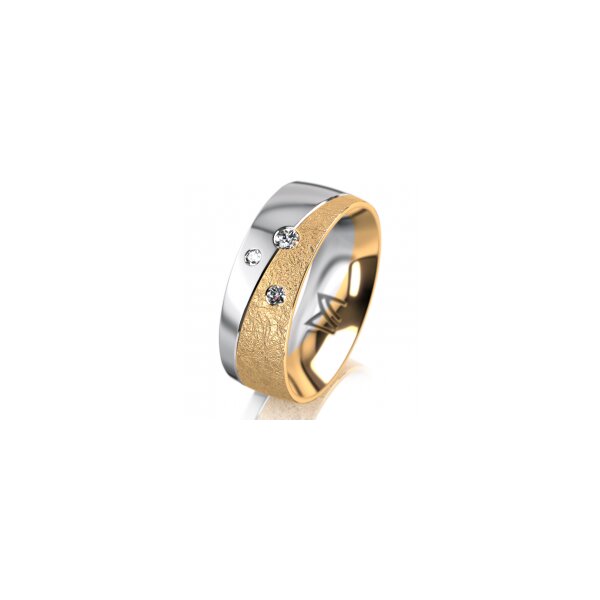 Ring 18 Karat Gelb-/Weissgold 7.0 mm kreismatt 3 Brillanten G vs Gesamt 0,070ct