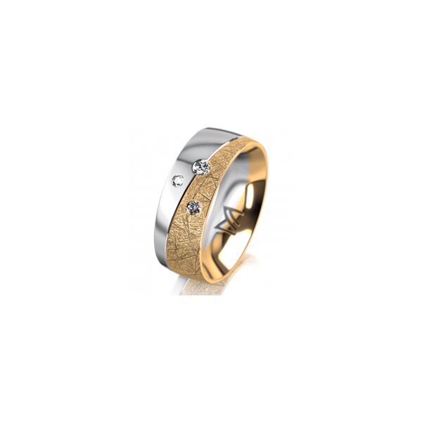Ring 18 Karat Gelb-/Weissgold 7.0 mm kristallmatt 3 Brillanten G vs Gesamt 0,070ct