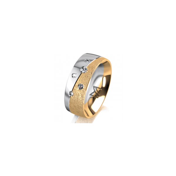 Ring 18 Karat Gelb-/Weissgold 7.0 mm kreismatt 5 Brillanten G vs Gesamt 0,095ct