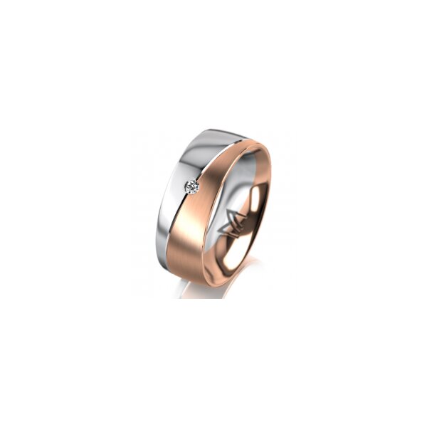 Ring 14 Karat Rot-/Weissgold 7.0 mm längsmatt 1 Brillant G vs 0,025ct