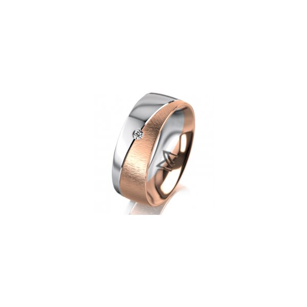 Ring 14 Karat Rot-/Weissgold 7.0 mm sandmatt 1 Brillant G vs 0,025ct