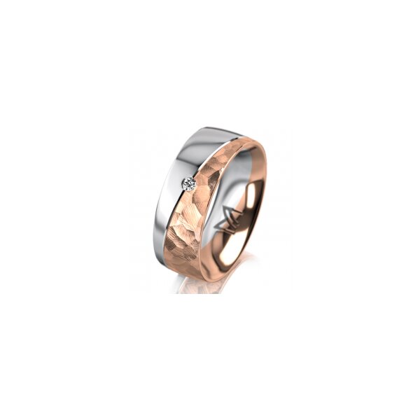 Ring 14 Karat Rot-/Weissgold 7.0 mm diamantmatt 1 Brillant G vs 0,025ct