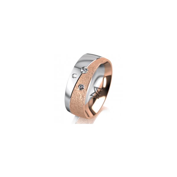 Ring 14 Karat Rot-/Weissgold 7.0 mm kreismatt 3 Brillanten G vs Gesamt 0,070ct