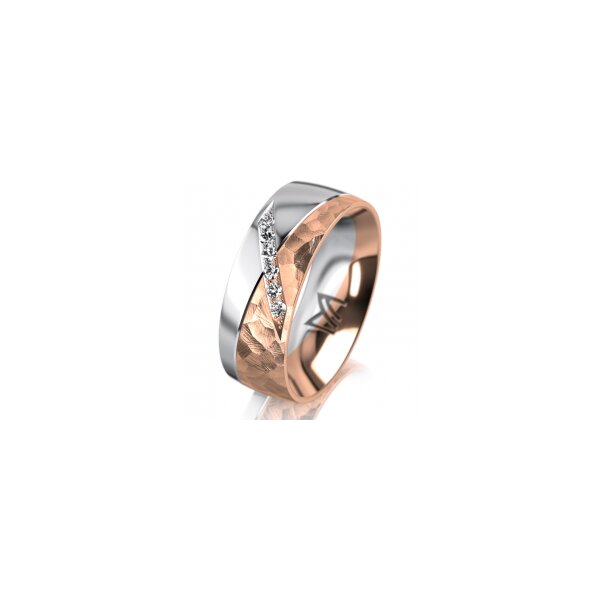 Ring 14 Karat Rot-/Weissgold 7.0 mm diamantmatt 6 Brillanten G vs Gesamt 0,080ct