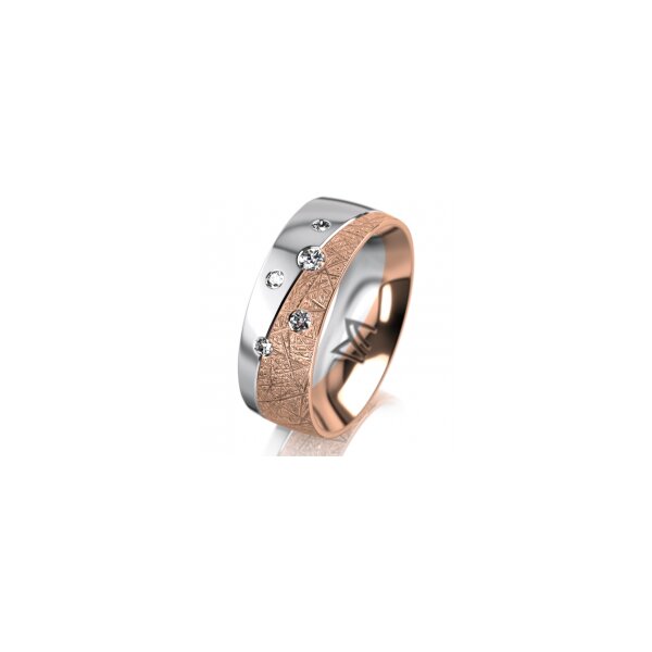 Ring 14 Karat Rot-/Weissgold 7.0 mm kristallmatt 5 Brillanten G vs Gesamt 0,095ct