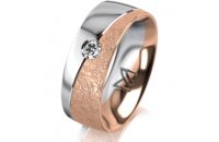 Ring 14 Karat Rot-/Weissgold 7.0 mm kreismatt 1 Brillant...