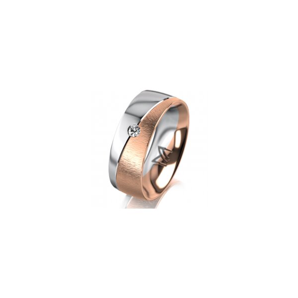 Ring 18 Karat Rot-/Weissgold 7.0 mm sandmatt 1 Brillant G vs 0,050ct