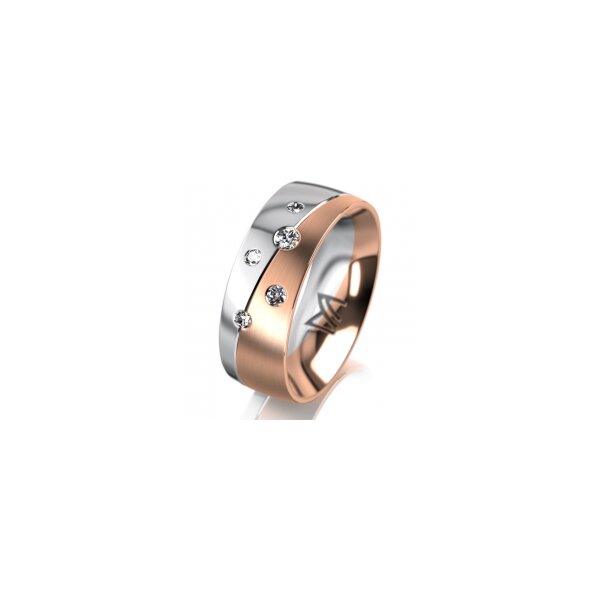 Ring 18 Karat Rot-/Weissgold 7.0 mm l&auml;ngsmatt 5 Brillanten G vs Gesamt 0,095ct