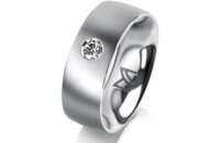 Ring 14 Karat Weissgold 7.0 mm l&auml;ngsmatt 1 Brillant...