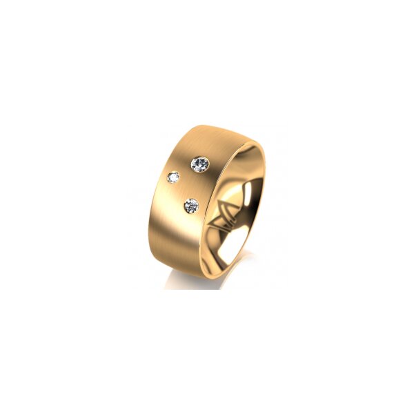 Ring 14 Karat Gelbgold 8.0 mm längsmatt 3 Brillanten G vs Gesamt 0,080ct