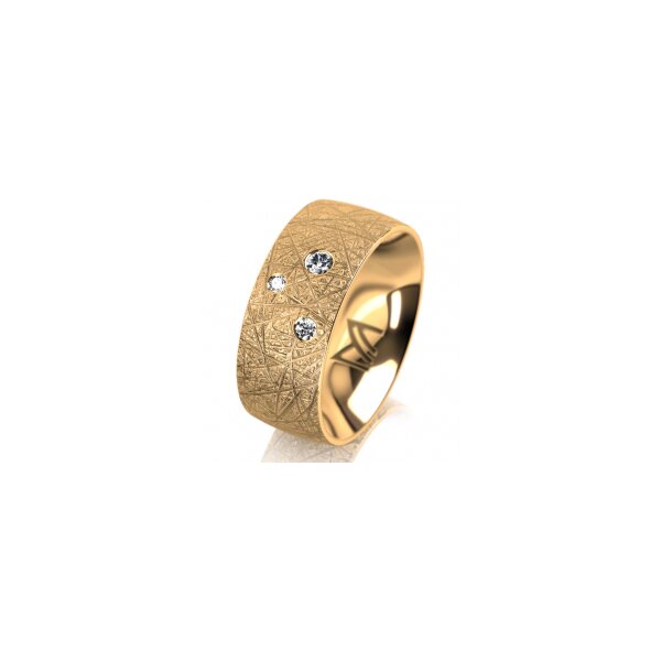 Ring 14 Karat Gelbgold 8.0 mm kristallmatt 3 Brillanten G vs Gesamt 0,080ct