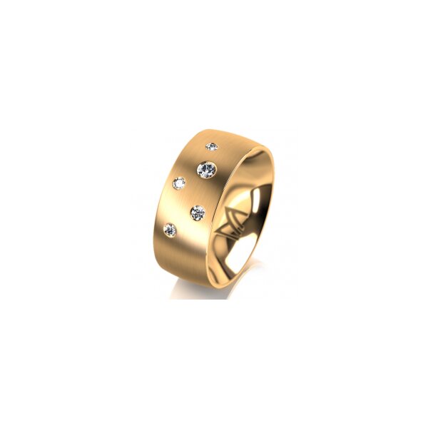 Ring 14 Karat Gelbgold 8.0 mm längsmatt 5 Brillanten G vs Gesamt 0,115ct