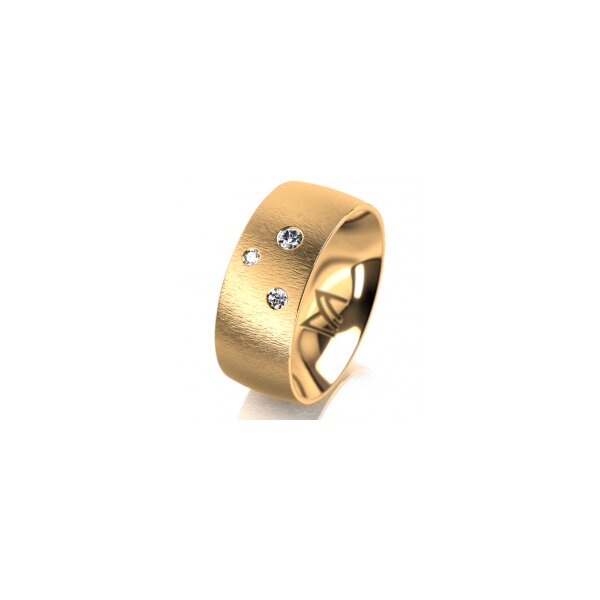 Ring 18 Karat Gelbgold 8.0 mm sandmatt 3 Brillanten G vs Gesamt 0,080ct