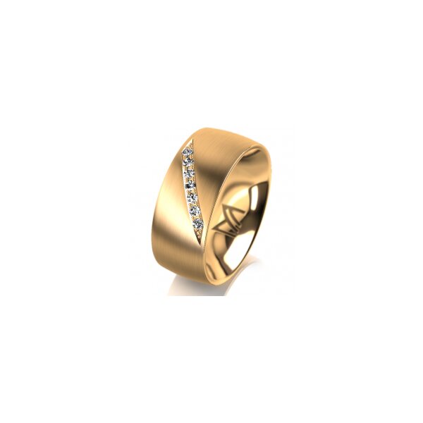 Ring 18 Karat Gelbgold 8.0 mm längsmatt 7 Brillanten G vs Gesamt 0,095ct