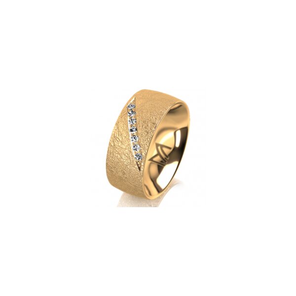 Ring 18 Karat Gelbgold 8.0 mm kreismatt 7 Brillanten G vs Gesamt 0,095ct