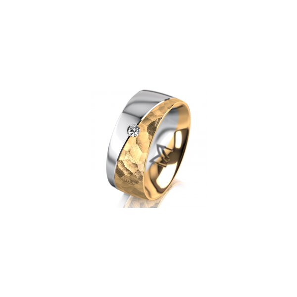 Ring 14 Karat Gelb-/Weissgold 8.0 mm diamantmatt 1 Brillant G vs 0,050ct