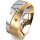 Ring 14 Karat Gelb-/Weissgold 8.0 mm sandmatt 3 Brillanten G vs Gesamt 0,080ct