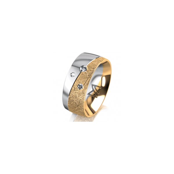 Ring 14 Karat Gelb-/Weissgold 8.0 mm kristallmatt 3 Brillanten G vs Gesamt 0,080ct