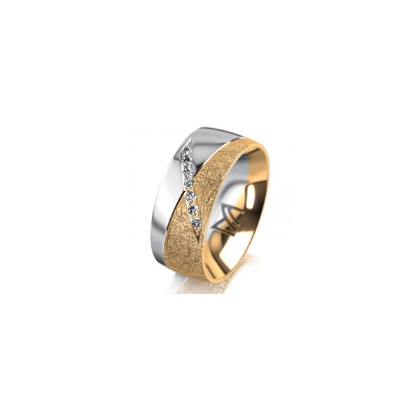 Ring 14 Karat Gelb-/Weissgold 8.0 mm kristallmatt 7 Brillanten G vs Gesamt 0,095ct