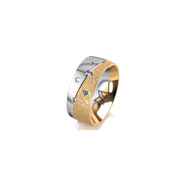 Ring 14 Karat Gelb-/Weissgold 8.0 mm kreismatt 5 Brillanten G vs Gesamt 0,115ct