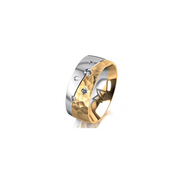 Ring 14 Karat Gelb-/Weissgold 8.0 mm diamantmatt 5 Brillanten G vs Gesamt 0,115ct