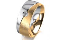 Ring 14 Karat Gelb-/Weissgold 8.0 mm sandmatt 1 Brillant...