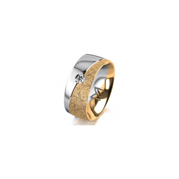 Ring 14 Karat Gelb-/Weissgold 8.0 mm kristallmatt 1 Brillant G vs 0,090ct