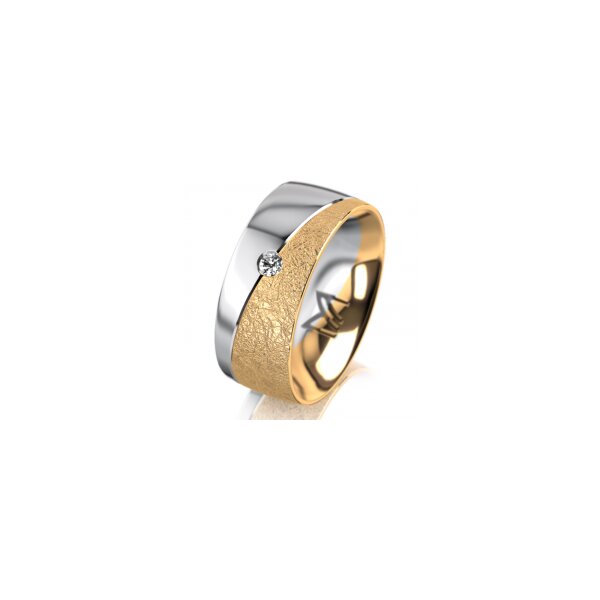 Ring 18 Karat Gelb-/Weissgold 8.0 mm kreismatt 1 Brillant G vs 0,050ct