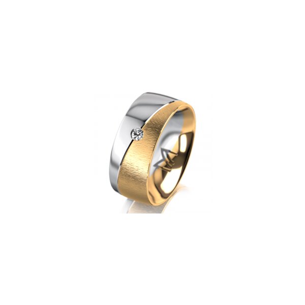Ring 18 Karat Gelb-/Weissgold 8.0 mm sandmatt 1 Brillant G vs 0,050ct