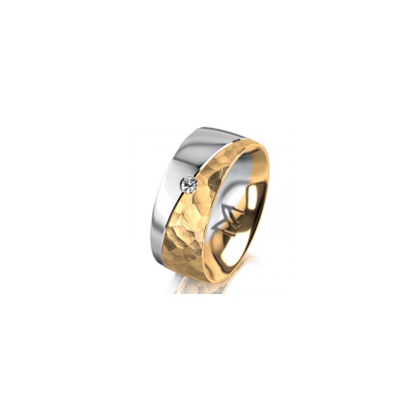 Ring 18 Karat Gelb-/Weissgold 8.0 mm diamantmatt 1 Brillant G vs 0,050ct