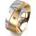 Ring 18 Karat Gelb-/Weissgold 8.0 mm l&auml;ngsmatt 3 Brillanten G vs Gesamt 0,080ct