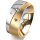 Ring 18 Karat Gelb-/Weissgold 8.0 mm sandmatt 3 Brillanten G vs Gesamt 0,080ct
