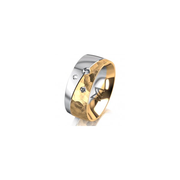 Ring 18 Karat Gelb-/Weissgold 8.0 mm diamantmatt 3 Brillanten G vs Gesamt 0,080ct