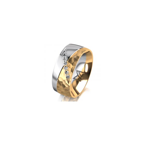Ring 18 Karat Gelb-/Weissgold 8.0 mm diamantmatt 7 Brillanten G vs Gesamt 0,095ct