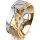 Ring 18 Karat Gelb-/Weissgold 8.0 mm diamantmatt 7 Brillanten G vs Gesamt 0,095ct