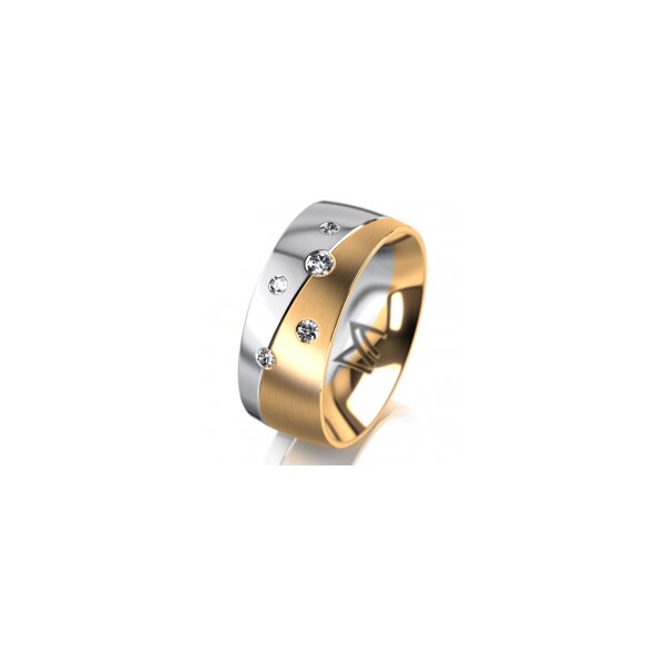 Ring 18 Karat Gelb-/Weissgold 8.0 mm längsmatt 5 Brillanten G vs Gesamt 0,115ct