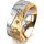 Ring 18 Karat Gelb-/Weissgold 8.0 mm diamantmatt 5 Brillanten G vs Gesamt 0,115ct