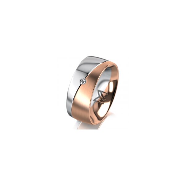 Ring 14 Karat Rot-/Weissgold 8.0 mm längsmatt 1 Brillant G vs 0,025ct