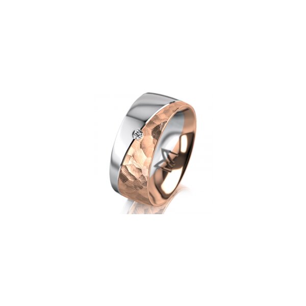 Ring 14 Karat Rot-/Weissgold 8.0 mm diamantmatt 1 Brillant G vs 0,025ct