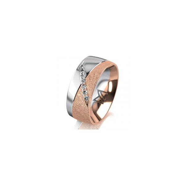 Ring 14 Karat Rot-/Weissgold 8.0 mm kreismatt 7 Brillanten G vs Gesamt 0,095ct