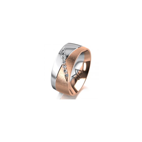 Ring 14 Karat Rot-/Weissgold 8.0 mm sandmatt 7 Brillanten G vs Gesamt 0,095ct